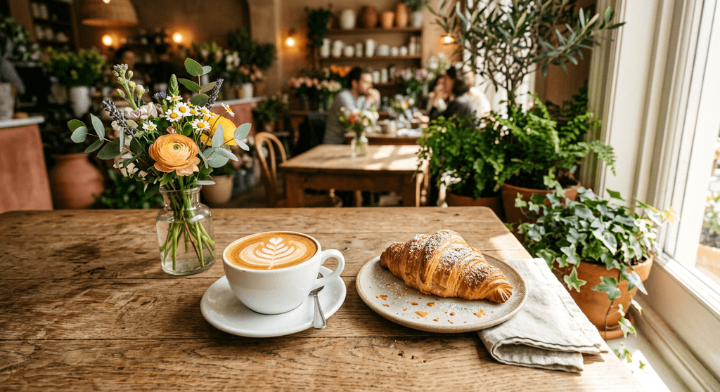 ลาเต้อาร์ตคู่ครัวซองต์สดที่ร้านกาแฟ The Simple Cafe ขอนแก่น
