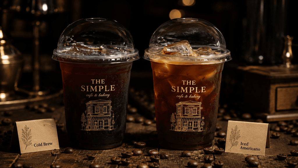 ภาพ Cold Brew กับ Iced Americano วางคู่กันในแก้วกาแฟเย็น