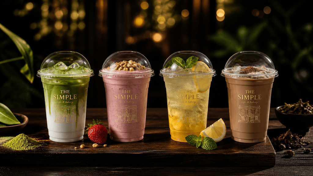 เมนูเครื่องดื่มไม่มีกาแฟ: Habibi Dubai chocolate สมูทตี่ชาไทยที่ The Simple Cafe