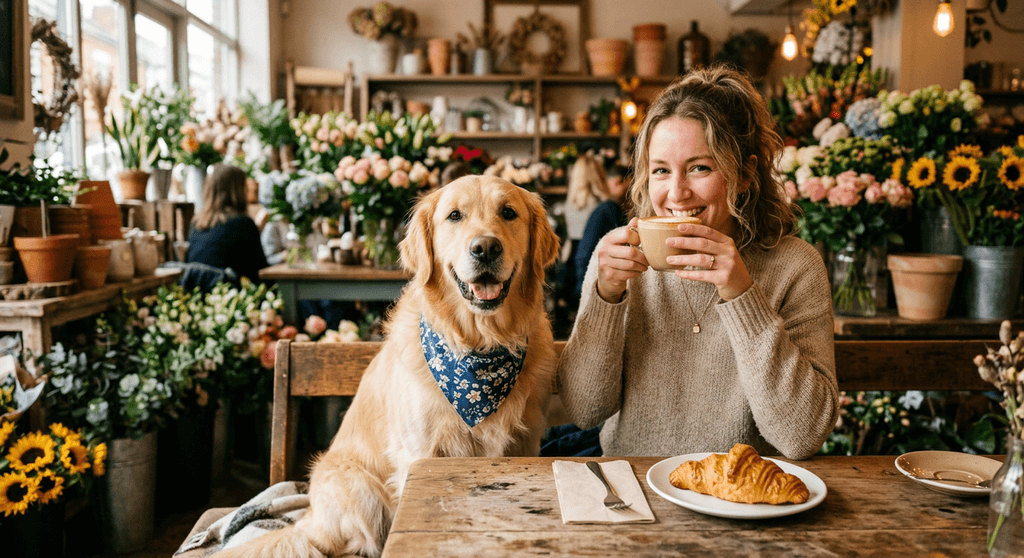 เจ้าของจูงสุนัขเดินเข้าร้านคาเฟ่ Pet-Friendly ที่ The Simple Cafe ขอนแก่น